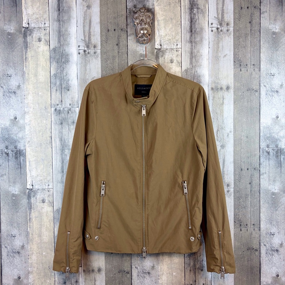 AllSaints Atik Cotton Blend Jacket in Sand Size Small. - Picture 2 of 14